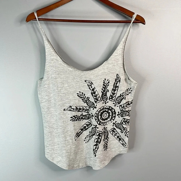 ROXY Graphic Print Tank Top Grey Dreamcatcher Raw Trim Boho Beach S - Picture 4 of 10